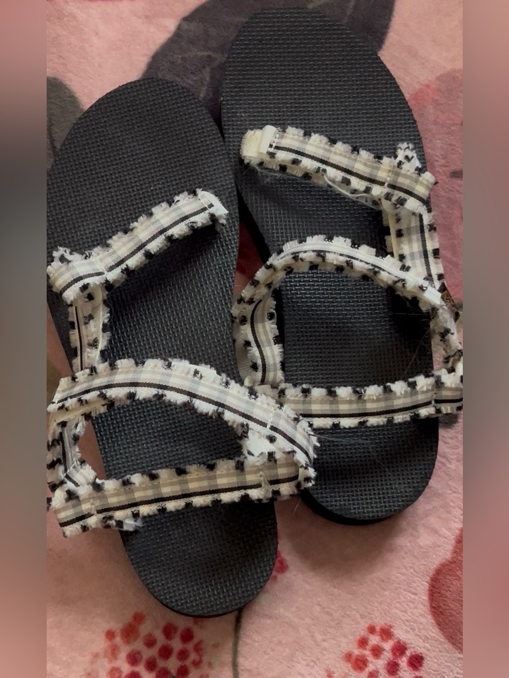 TEVA  Black Sandals with White Check Straps